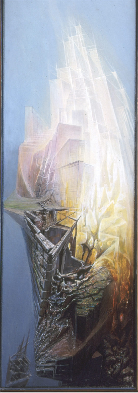 Cityscape, 1962, egg tempera on panel. A painting by Abe Weiner.