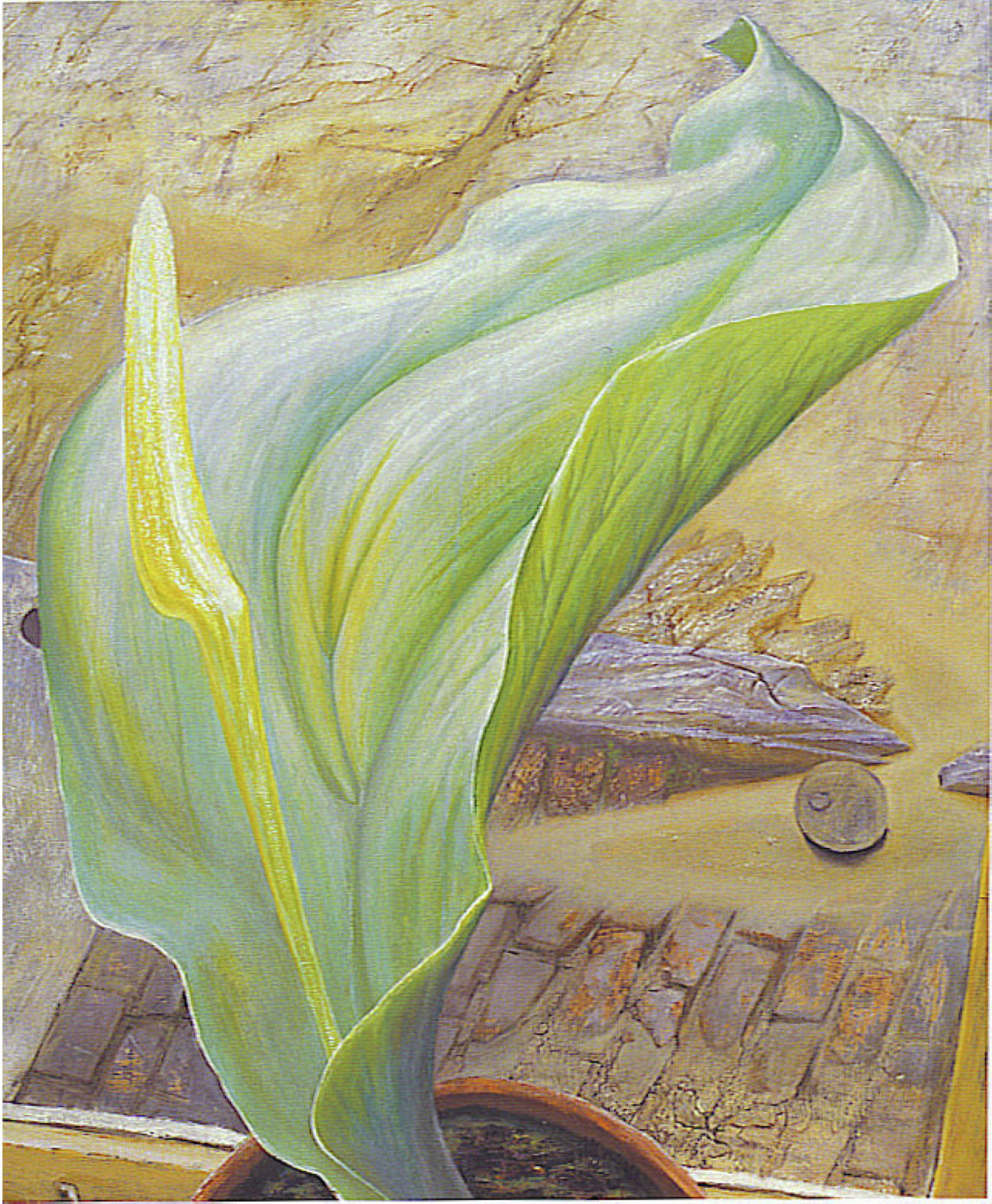Green Oasis, 1951, egg tempera on panel. A painting by Abe Weiner.