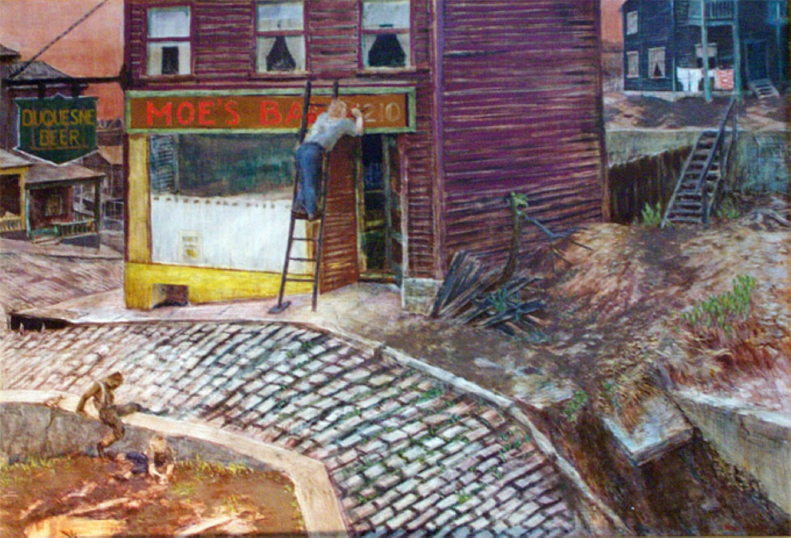 The Sign Painter, 1942, egg tempera on panel. A painting by Abe Weiner.