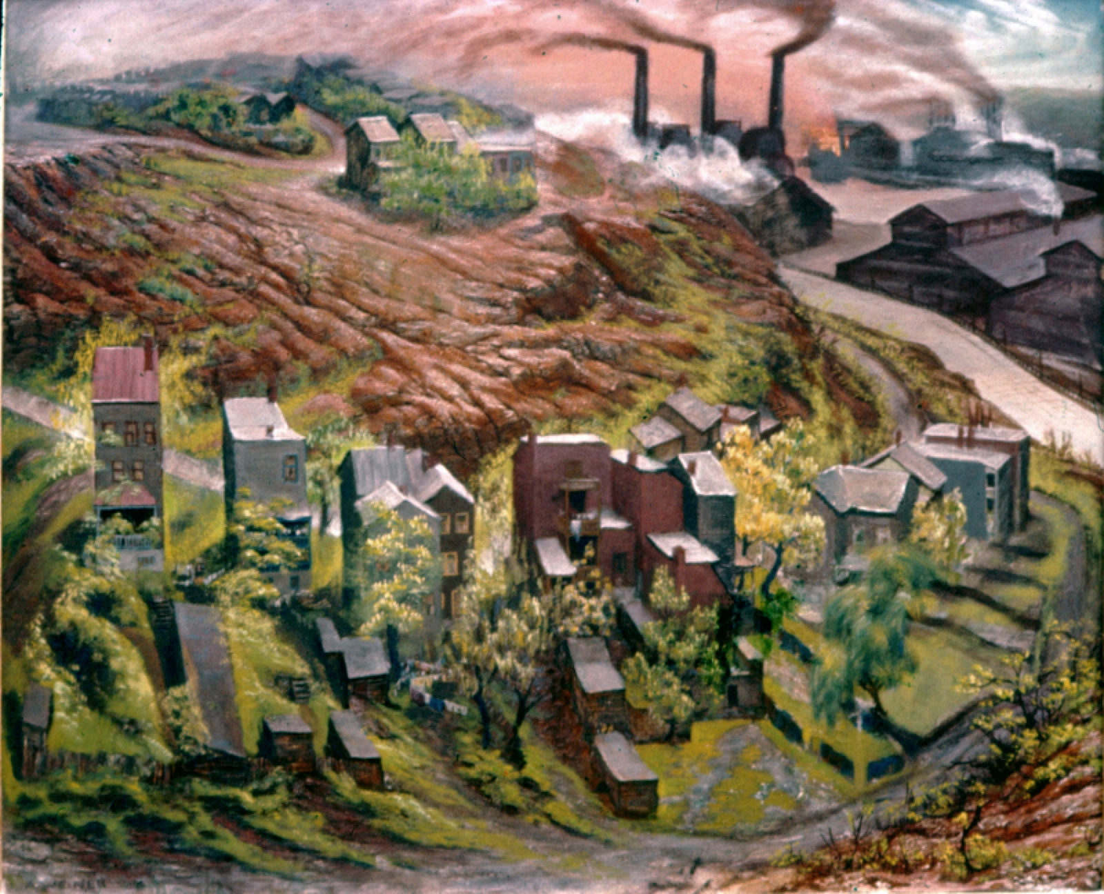 Spring Landscape, 1944, egg tempera on panel. A painting by Abe Weiner.