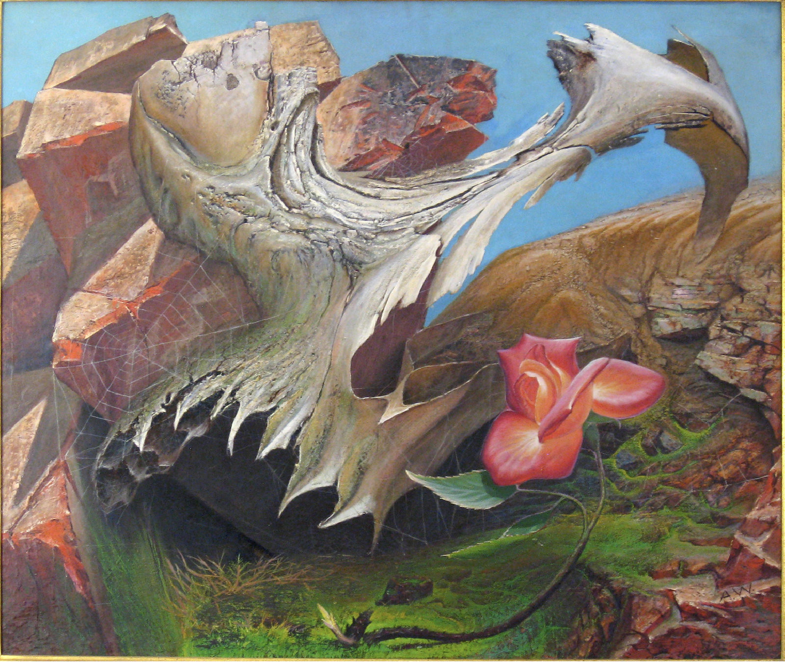 Decay and Restoration, 1949, egg tempera on panel. A painting by Abe Weiner.