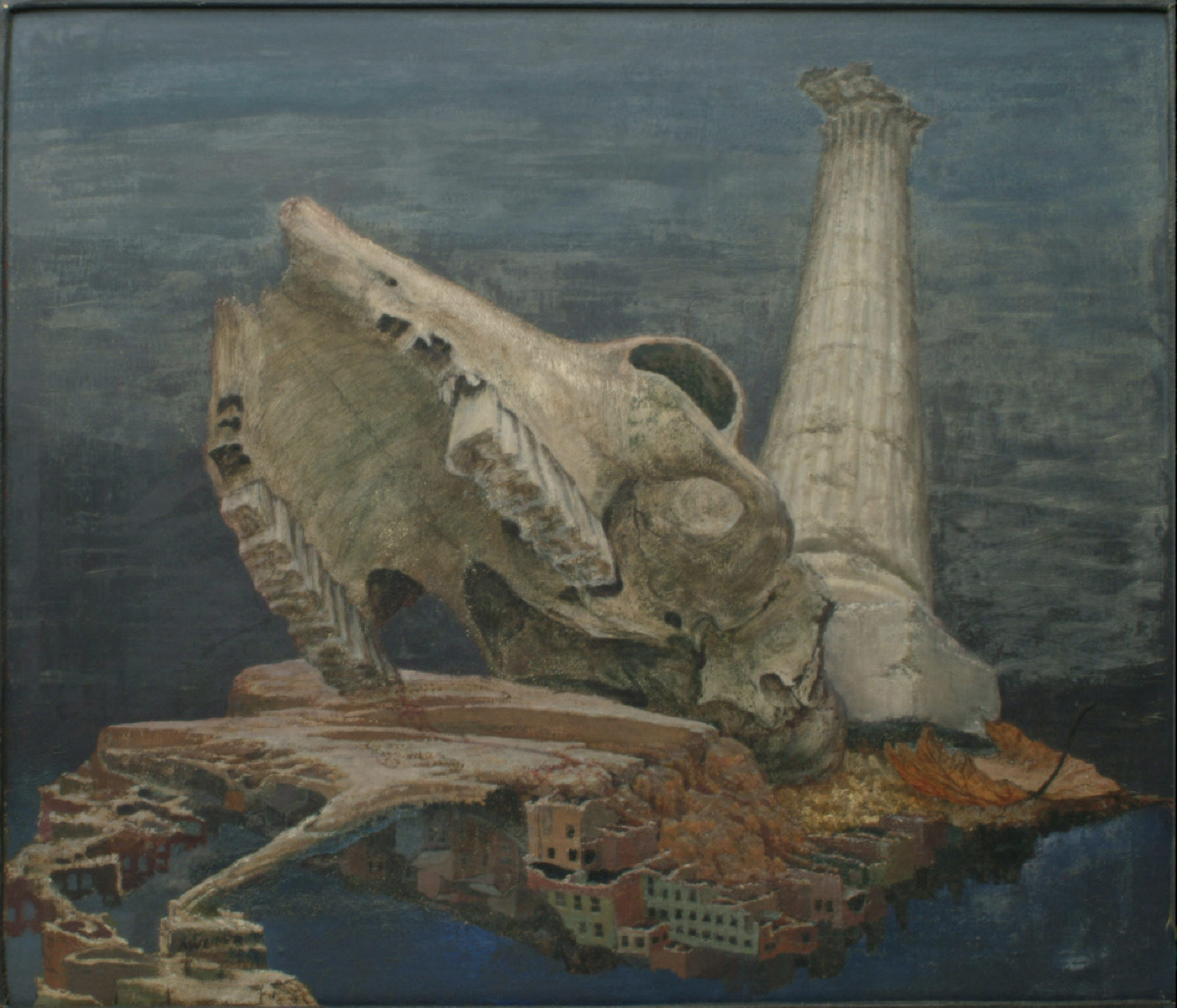 Disintegration, 1946, egg tempera on panel. A painting by Abe Weiner.