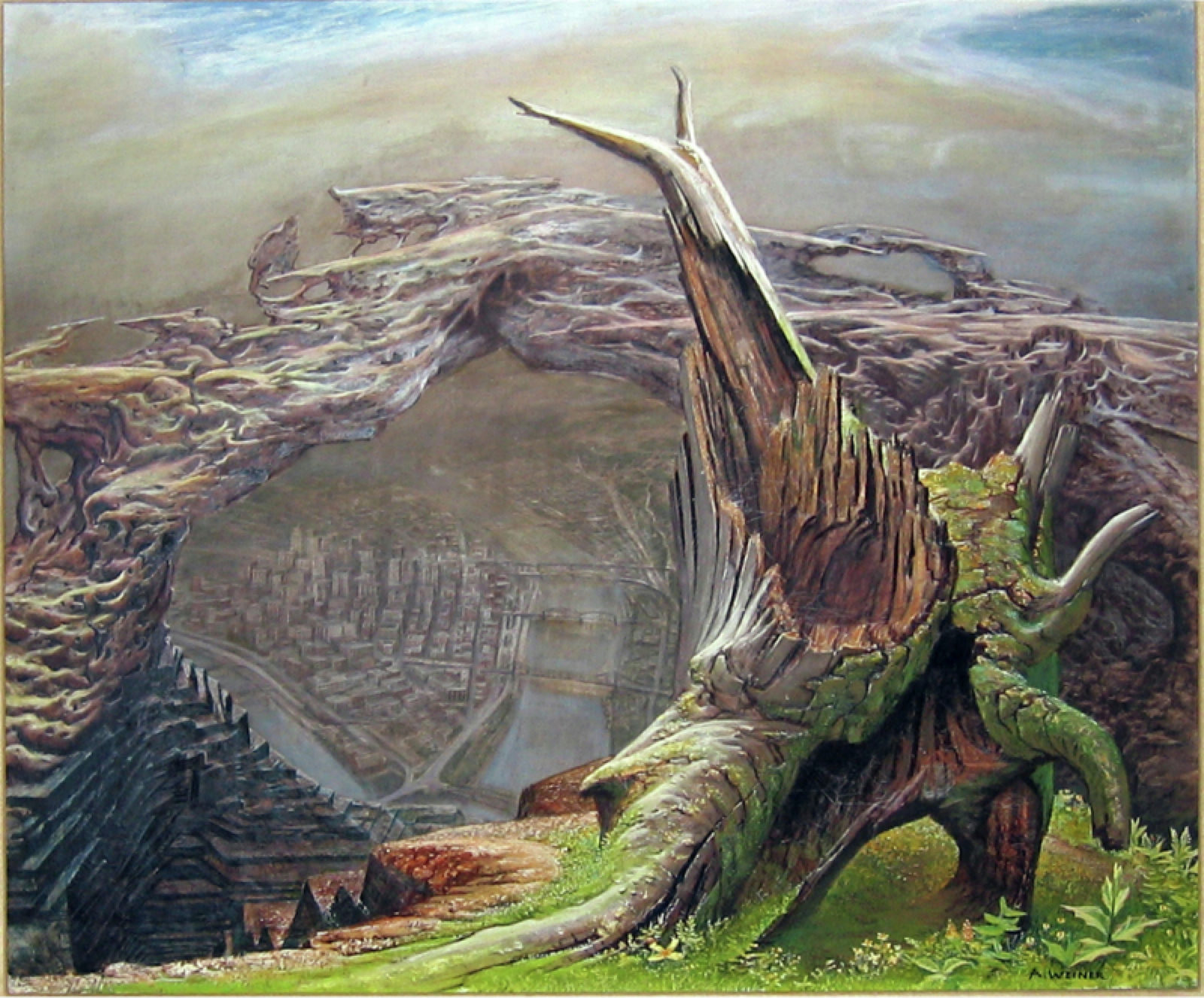 Of Ants and Men, 1947, egg tempera on panel. A painting by Abe Weiner.