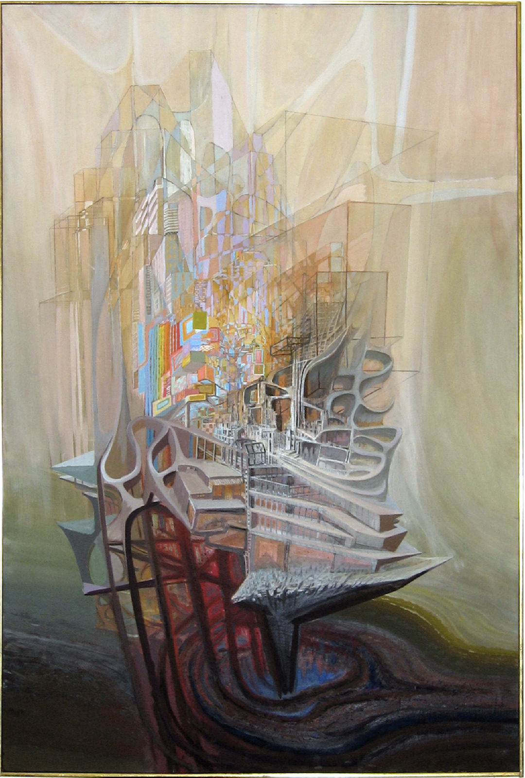 Variations on a City, 1968, acrylic on canvas. A painting by Abe Weiner.