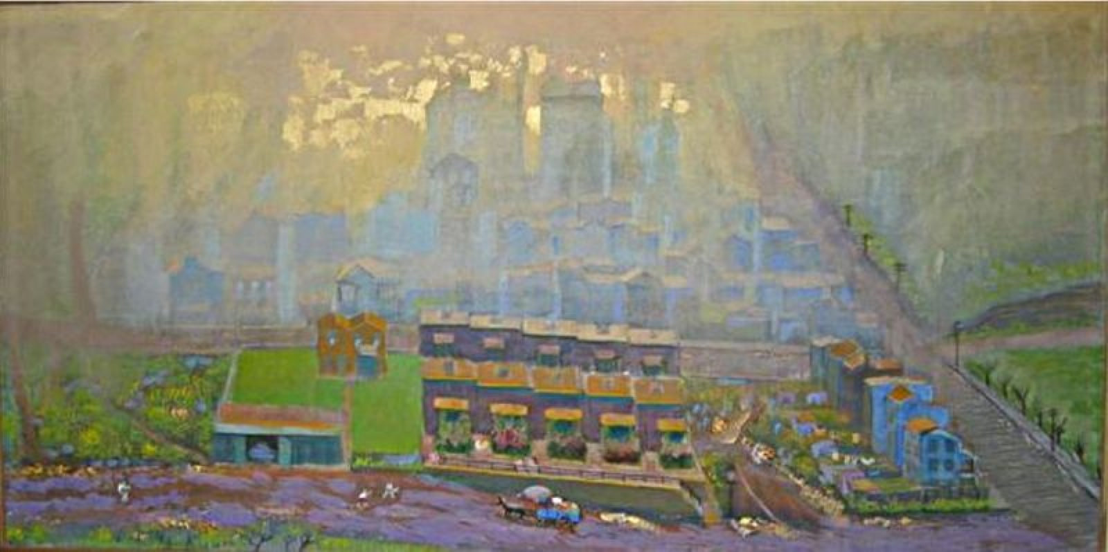 Barn Way, 1993, acrylic on canvas. A painting by Abe Weiner.